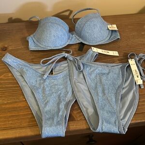 3 piece Bikini Bundle NWT Denim Blue XS Victoria’s Secret PINK